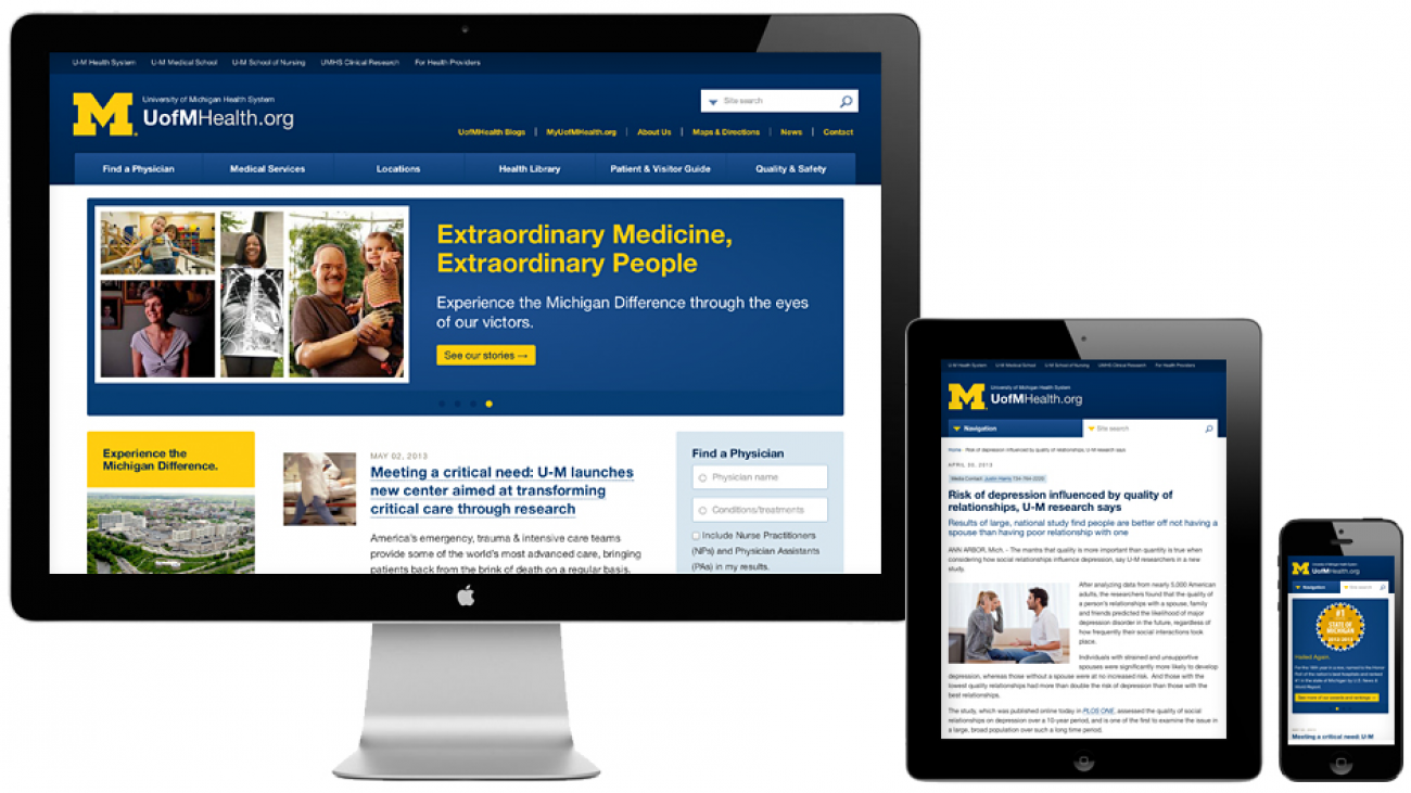 UofM Health's site displayed on various devices to showcase responsive design