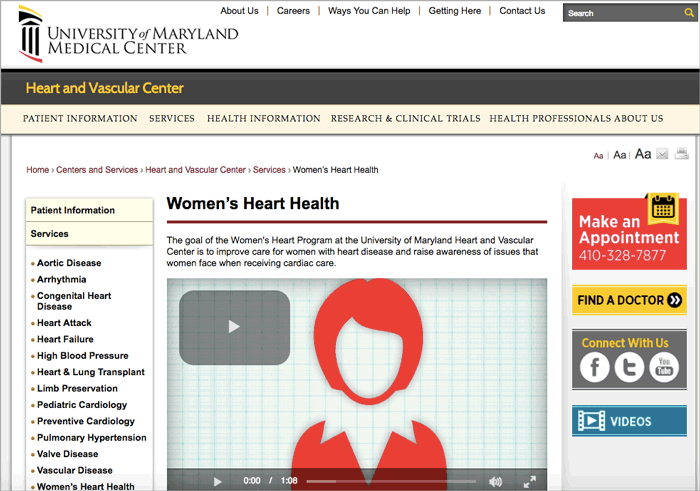 Figure 3: University of Maryland Medical Center Women’s Heart Health Program landing page