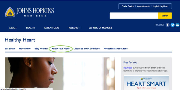 Figure 2: Hopkins Medicine Healthy Heart landing page