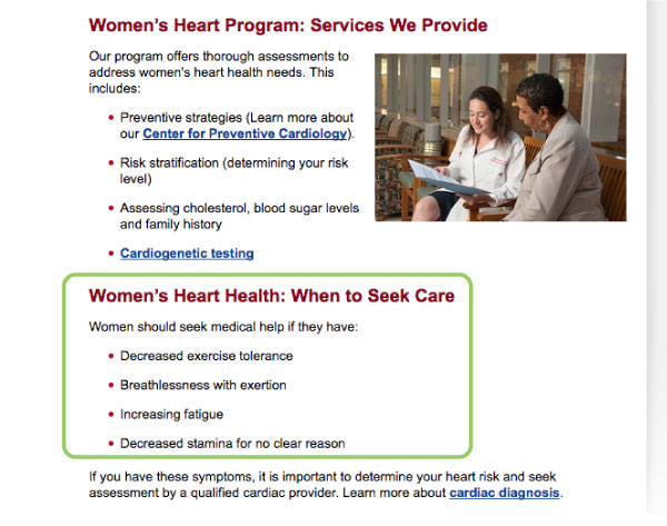 Figure 3: UMMC Women's Heart Health Program landing page