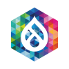 A white water drop inside of a hexagon made of smaller triangles in various colors. This is the logo for DrupalCon.